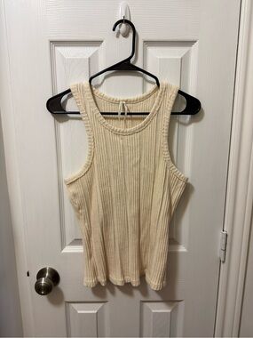 By Anthropologie cream ribbed knit tank top